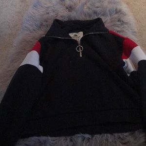 O ring zip up cropped sweater